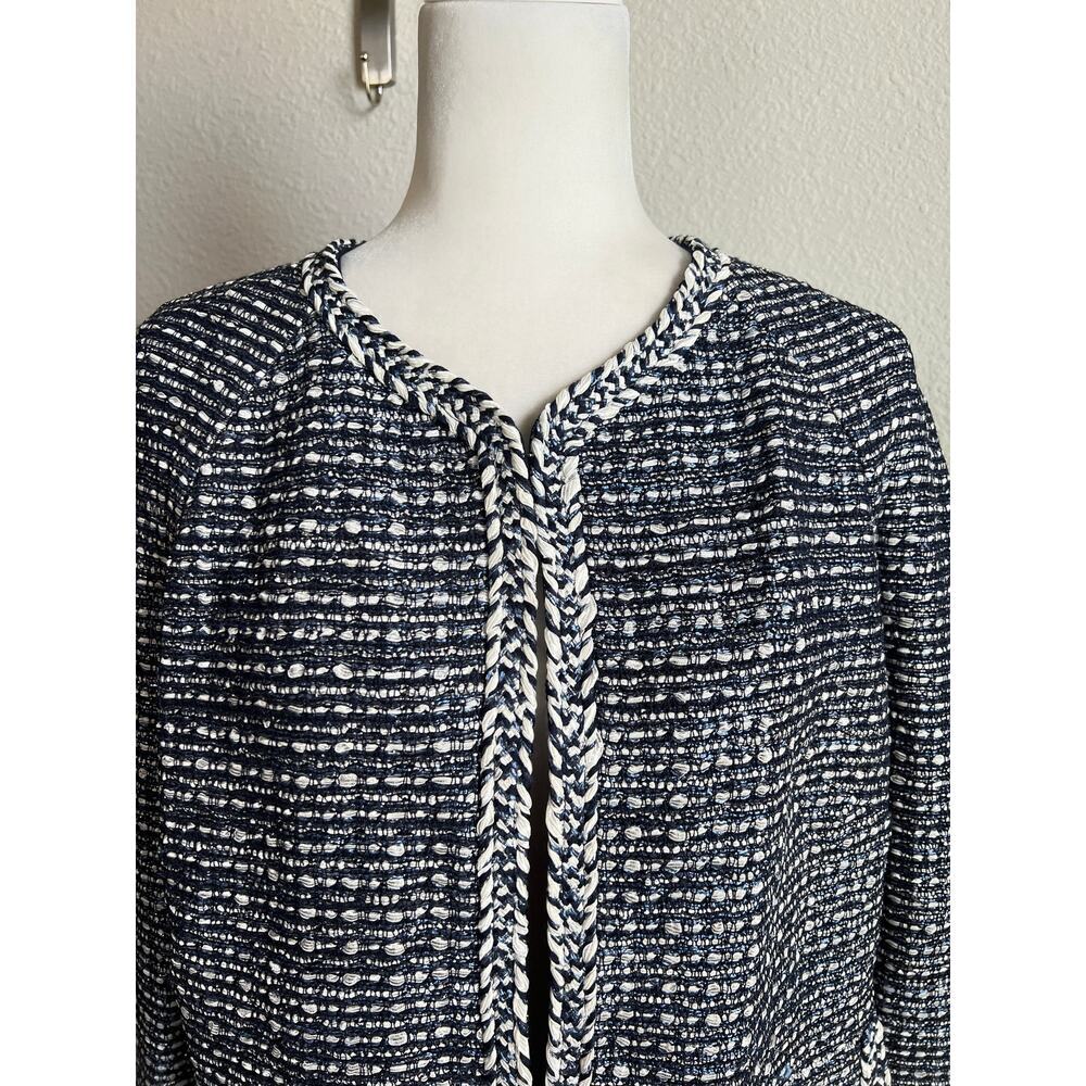 St. John Camille Knit Blue Raglan Sleeve Jacket Women's 10 Stretch Wool Dog Show - Picture 3 of 9